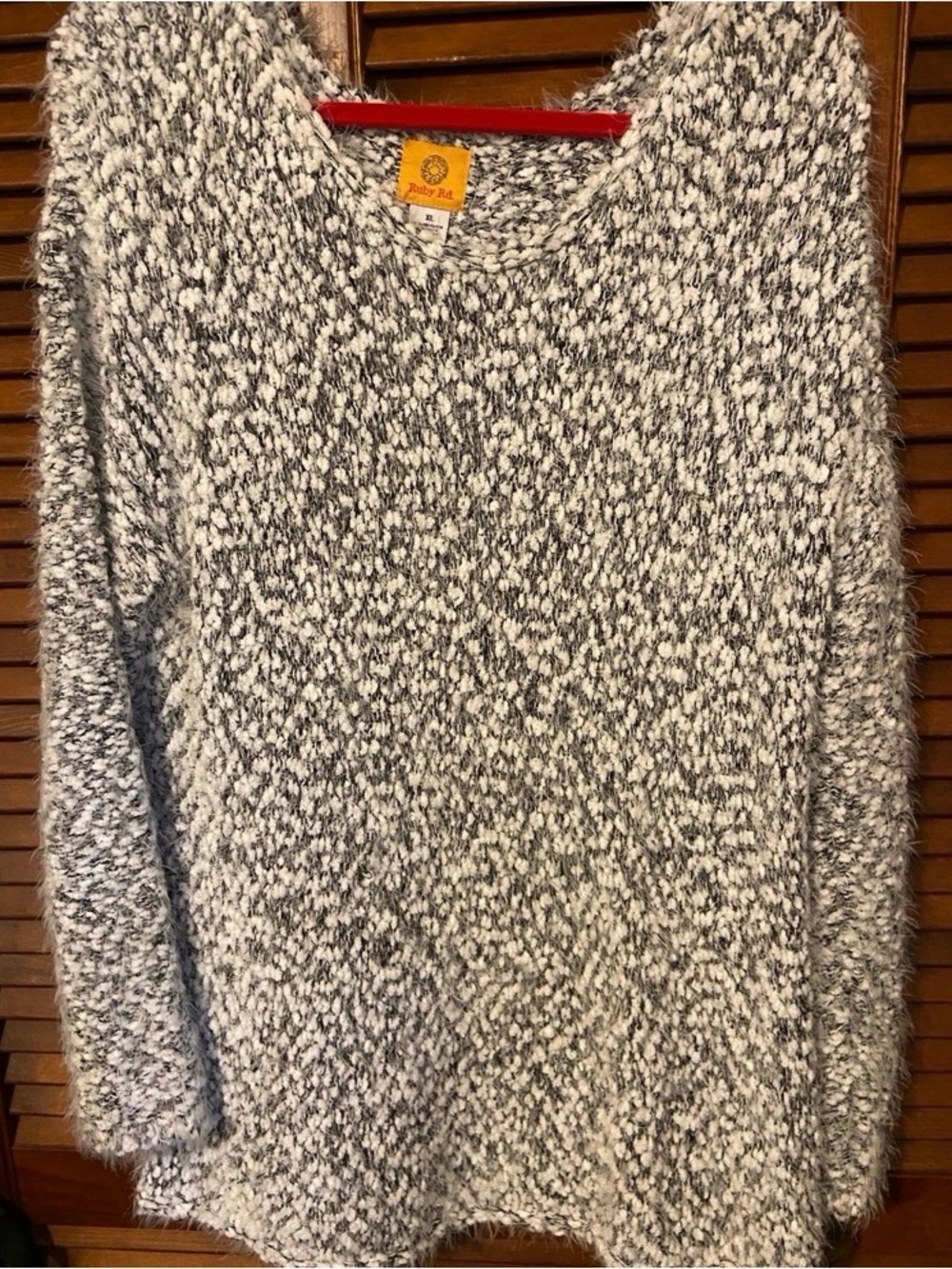 Ruby Rd. Marled V-Neck Sweater in Gray and White
